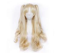 LINLINCD Peluca de cosplay de 80 cm FGO Destino Gran Order Ereshkigal Cosplay Peluca Sirviente Lancer Colas de Caballo Pelo Rubio Facial + Gorro de Peluca Dorado