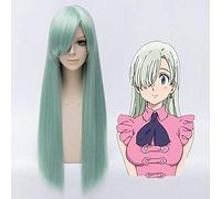 LINLINCD Peluca de Cosplay de 80 cm, los siete pecados capitales de Elizabeth Liones, Cosplay para mujer, princesa Elizabeth, color verde claro, peluca de pelo verde claro, disfraces con redecilla,