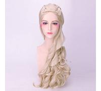 LINLINCD Peluca de Cosplay de Alicia en el País de las Maravillas, la reina blanca, 80 cm de largo, Cosplay para mujer, película de anime, peluca de pelo ondulado, disfraz de fiesta, beige, plateado y