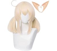 LINLINCD - Peluca de cosplay de anime con orejas Genshin Impact, peluca doble rubia para cosplay, para anime, cosplay