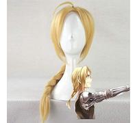LINLINCD Peluca de cosplay de anime Fullmetal Alchemist Edward Elric Cosplay peluca de 55 cm de longitud media recta trenza resistente al calor peluca peluca de pelo + gorro de peluca