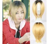 LINLINCD Peluca de cosplay de Anime Haikyuu. Kenma Kozume Cosplay Peluca corta dorada para disfraz, peluca sintética resistente al calor+gorro de peluca