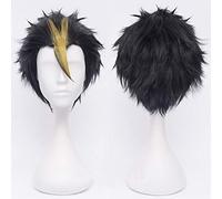 LINLINCD Peluca de cosplay de Anime Haikyuu. Nishinoya Yuu corto negro y rubio resistente al calor pelo Cosplay Cosplay pelucas de disfraz+gorro de peluca gratis