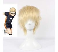 LINLINCD Peluca de cosplay de Anime Haikyuu!! Peluca Kei Tsukishima Peluca corta rubio claro Cosplay peluca de pelo sintético resistente al calor pelucas de disfraz+gorro de peluca