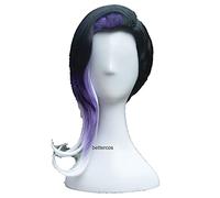 LINLINCD Peluca de cosplay de anime, juego Ow. Sombra Cosplay Pelucas 40 cm Black Purple Whtie Ombre Colores mezclados rizado resistente al calor sintético peluca de pelo sintético+peluca gorra