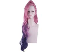 LINLINCD - Peluca de cosplay de anime para carnaval, vida nocturna, clui, fiesta, vestido, peluca de cosplay LOL Kda, seraphine rosa, gradiente de tres colores, cola de caballo