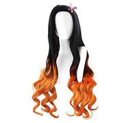LINLINCD -Peluca de cosplay de anime para matademonios anime peluca de Halloween peluca de personaje para mujeres y niñas peluca larga ondulada z y naranja)