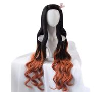 LINLINCD - Peluca de cosplay de anime para mujer, peluca de 39 pulgadas con encaje frontal, peluca de juego de rol, pelucas para Kamado Nezuko pelo largo y rizado, cabello marrón y negro con degradado
