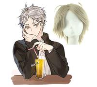 LINLINCD Peluca de cosplay de Anime Sugawara Koushi Cosplay Peluca Haikyuu !! Pelucas de disfraz corto gris para disfraz de Halloween