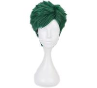 LINLINCD - Peluca de cosplay de anime trenzado de Wonderland Wonderland para hombre, corte bob, parte lateral rizada, peluca verde para juegos de rol Trey Clover, pelucas de Halloween con gorro de