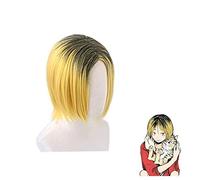 LINLINCD - Peluca de cosplay de Kozume Kenma con llavero, disfraz de anime, color negro, degradado corto, pelo dorado con llavero