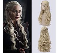 LINLINCD Peluca de cosplay JUEGO DE LOS TONOS Daenerys Targaryen Cosplay Peluca Dorada Larga Ondulada Pelo Rubio Pelucas Dragón Madre Cos Halloween Fiesta Disfraz Peluca