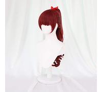LINLINCD Peluca de Cosplay Kasumi Yoshizawa Cosplay Persona 5 Disfraz Violeta Vino Tinto Pelo Largo y Accesorios de Lazo Gratuitos+Gorra de Peluca 80 cm Peluca