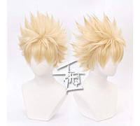 LINLINCD Peluca de Cosplay Mi Boku No Hero Academia Bakugou Katsuki Bakugo Pelucas en capas mullidas resistentes al calor corto rubio claro Cosplay peluca
