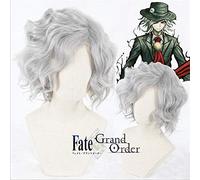 LINLINCD Peluca de cosplay Monte Cristo Edmond Dantes Cosplay FGO Destino Gran Orden Servant Avenger corto rizado plateado sintético peluca + gorro de peluca 331A