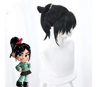 LINLINCD Peluca de cosplay Ralph rompe Internet para mujer, juego de rol Vanellope de Schweetz Cosplay peluca de vainelope negra cola de caballo disfraz de pelo talla única Vanellope