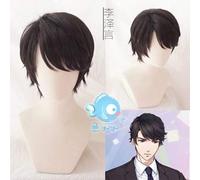 LINLINCD Peluca de cosplay Victor Wig Black de pelo sintético corto para hombres, cosplay de disfraz+peluca gorra negra