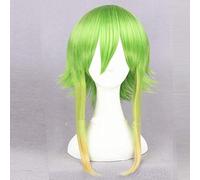 LINLINCD Peluca de cosplay Vocaloid Gumi Megpoid 35 cm/14 pulgadas, color verde dorado, degradado, corto, pelo sintético esponjoso, para cosplay, pelucas para fiesta+gorro de peluca como foto