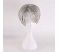 LINLINCD Peluca de cosplay Yuri en hielo Viktor Nikiforov Peluca Victor Nikiforov Cosplay Pelucas Gris Corto Pelo Sintético Anime Disfraz Peluca Kumz047
