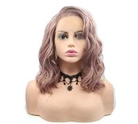 LINLINCD -Peluca de gorra de moda salvaje peluca femenina, peluca de encaje frontal,pelo rizado sintético de longitud media,para la fiesta diaria,16 pulgadas