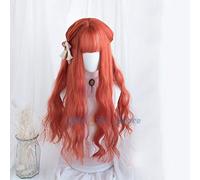 LINLINCD -Peluca de Lolita naranja Harajuku Dulce onda del cuerpo largo y rizado flecos de pelo sintético flequillo uso diario solo para niñas adultas peluca
