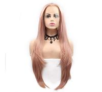 LINLINCD - Peluca de pelo largo medio peluca de pelo liso, peluca de encaje hecha a mano para mujer europea y americana, fibra resistente a altas temperaturas