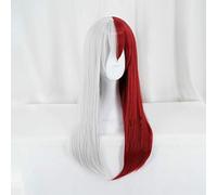LINLINCD Peluca larga de cosplay para mujer, disfraz de Boku no héroe, Academia, color rojo y blanco, para fiestas de Halloween, color rojo y blanco