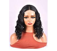 LINLINCD -Pelucas con encaje frontal rizado peluca de cabello humano para mujeres negras (180 densidad 13 x 4 negro, 14 pulgadas)