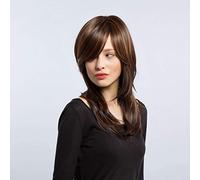 LINLINCD -pelucas de cabello castaño ondulado largo para mujeres pelucas sintéticas resistentes al calor con flequillo para mujeres blancas pelucas naturales lc101