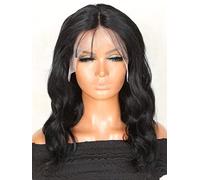 LINLINCD - Pelucas de encaje humano 13 x 4 con encaje frontal medio rizado peluca de pelo humano para mujeres negras (150 densidad 5 x 5,16 pulgadas)