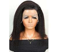 LINLINCD - Pelucas de encaje humano 13 x 4 con frente de encaje corto afro recto peluca de pelo humano para mujeres negras (150 densidades 13 x 6,8 pulgadas)
