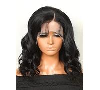 LINLINCD - Pelucas de encaje humano 13 x 4 con frente de encaje corto y rizado peluca de pelo humano para mujeres negras (150 densidad 5 x 5,14 pulgadas)