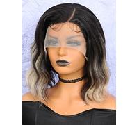 LINLINCD - Pelucas de encaje humano 13 x 4 x 1 peluca corta de pelo humano con frente de encaje para mujeres negras (180 densidades 13 x 4 x 1,8 pulgadas)