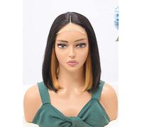 LINLINCD - Pelucas de encaje humano 4 x 1 pieza en T de encaje recto sintético peluca de pelo humano para mujeres negras (150 densidad 4 x 1,10 pulgadas)