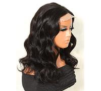LINLINCD - Pelucas de encaje humano con encaje en T peluca de pelo humano rizado medio para mujeres negras (150 densidad 4 x 1,16 pulgadas)