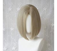 LINLINCD -postizos Europa y América Bobo Cabeza Plata Blanco Minuto Corto Cabello liso Cara bonita Mullido Natural Realista Corte de Pelo Peluca Femenino Pelo Corto