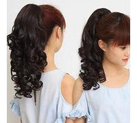 LINLINCD -postizos europeo y americano retro peluca femenina rizada cola de caballo falsa natural esponjosa corbata corto pelo rizado cola de caballo peluca Browna