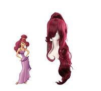 LINLINCD -Princesa Megara Peluca Cosplay Disfraz Hércules Meg Largo Vino Rojo Sintético Pelucas de Pelo Para Adultos C312
