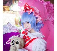 LINLINCD -TouHou Project Remilia Scarlet Cosplay peluca 35cm corto rizado ondulado resistente al calor pelo sintético para mujeres disfraz de anime azul regalo