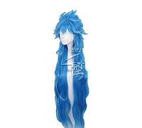 LINLINCD -Twisted Wonderland Idia Shroud Cosplay Long Blue Curly Peluca+peluca Cap pelo sintético Halloween fiesta prop niñas mujeres