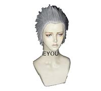 LINLINCD -Vergil Cosplay peluca corta plata Slicked-Back pelo resistente al calor Cosplay disfraces Halloween Cos pelucas de cabello+gorro de peluca