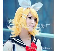 LINLINCD -Wig Anime Cosplay Cosplay peluca vocaloid2 anillo espejo campana movimiento cantante COS cubierta de fibra dorada al por mayor