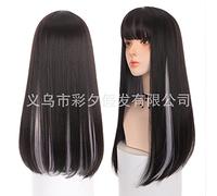 LINLINCD -Wig Anime Cosplay Fake Femenino SOC Pelucas femeninas falsas europeas y americanas de dos colores de longitud media en rollo de pelo