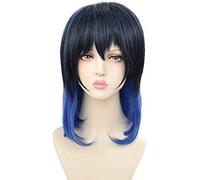 LINLINCD -Wig Anime Cosplay Ghosts of The Blade of Destruction Boca plana Inosuke cos peluca negra y azul degradado peluca anime peluca cos juego de rol