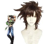 LINLINCD -Wig Anime Cosplay Keebon JoJo's Bizarre Adventure Joseph Joestar Pelucas Cosplay Disfraz Corto Marrón Peluca de Pelo Sintético para Halloween Fiesta Carnaval
