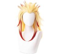 LINLINCD -Wig Anime Cosplay Kyojuro Rengoku Cosplay Peluca Demon Slayer Kimetsu no Yaiba Cosplay Kyojuro Rengoku peluca con casquillo de peluca Clip cola de caballo,