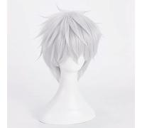 LINLINCD -Wig Anime Cosplay RPG para Tokio Ghoul Kaneki Ken Cosplay pelucas de pelo corto plateado blanco