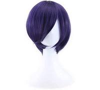 LINLINCD -Wig Anime Cosplay Tokyo Ghoul Anime Touka Kirishima Cosplay Peluca Novedad Azul Púrpura Cara Cubierta Corta Recta Chica Peluca Anime Fans Regalo