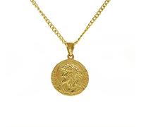 LINLINCHIC Collar con colgante de moneda de Jesús chapado en oro de 18 quilates para hombres y mujeres, collar religioso, metal, sin piedras preciosas, Metal, No es una piedra preciosa