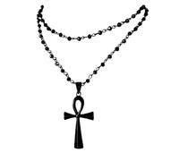 LINLINCHIC Collar gótico de cruz Ankh copta de cuentas góticas, colgante de cruz Ankh de acero inoxidable, gargantilla gótica negra en capas para mujer, acero inoxidable, sin piedras preciosas, Acero